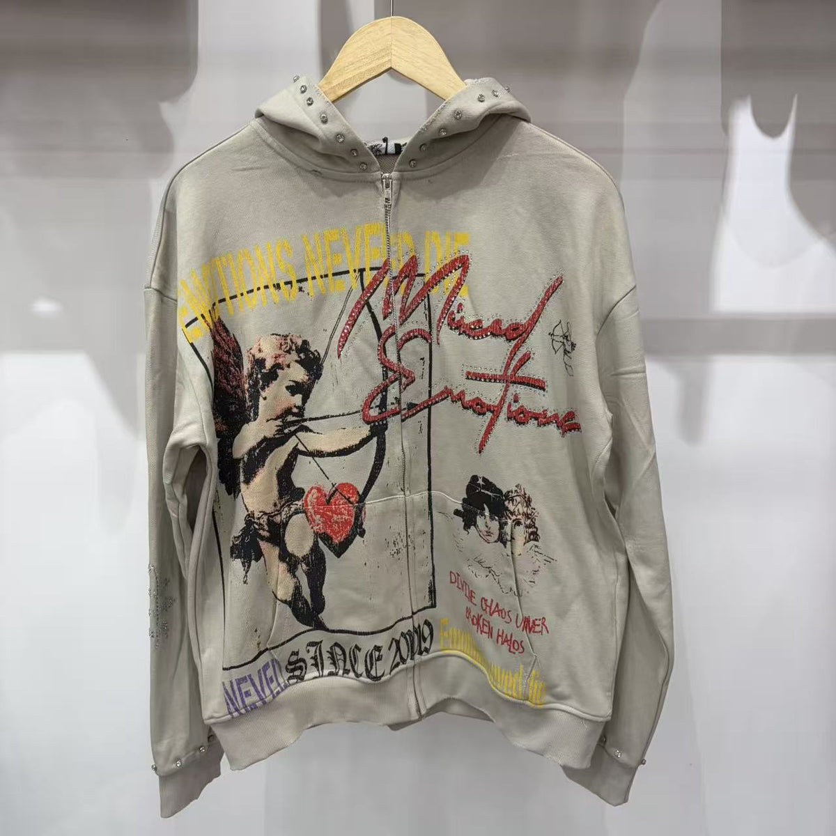 Cross border fashion new MIXEDEMOTION American street hip-hop pure cotton highly restored hooded sweatshirt