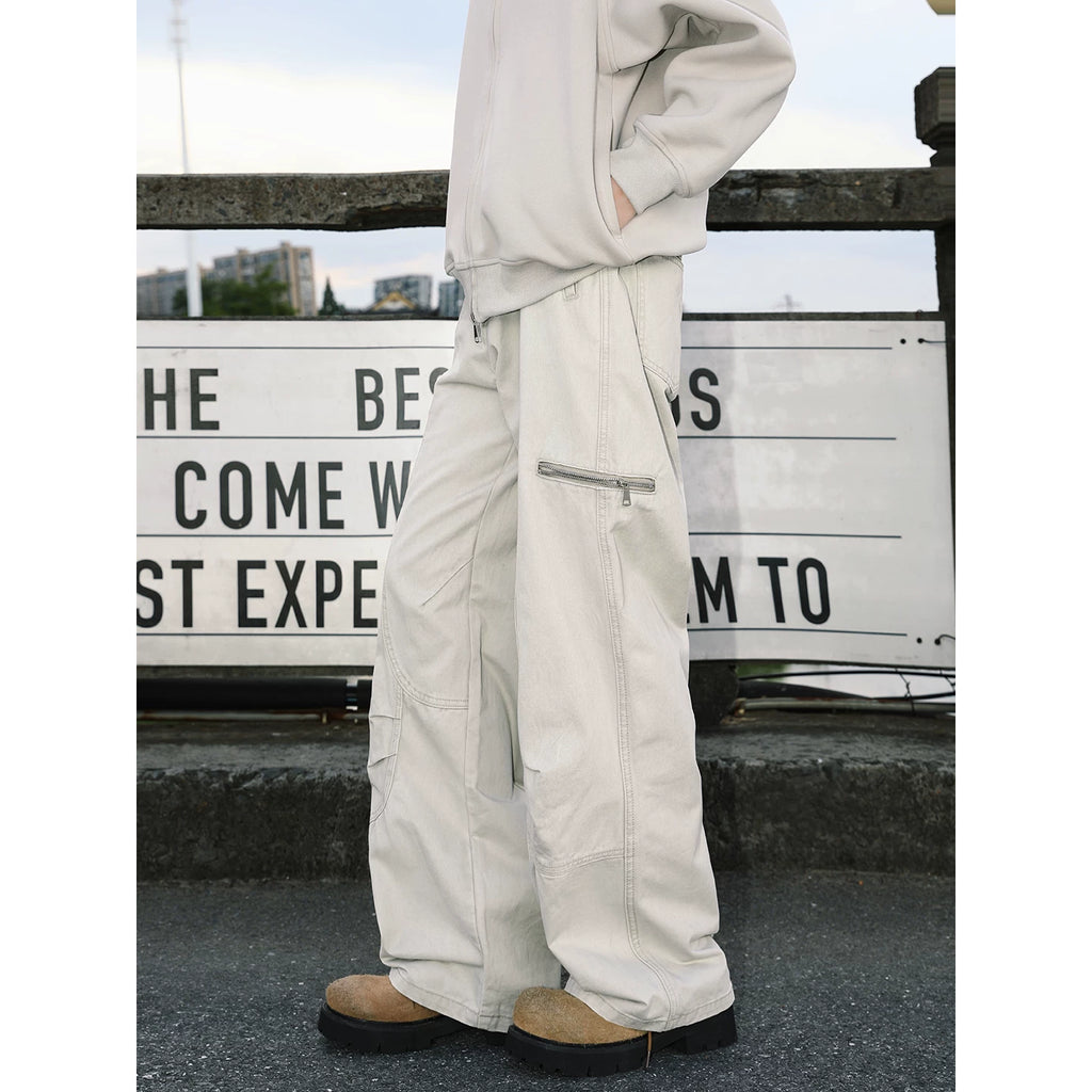 MANYSTON American high street pure cotton work pants men's spring and autumn straight tube loose and versatile wide leg casual pants