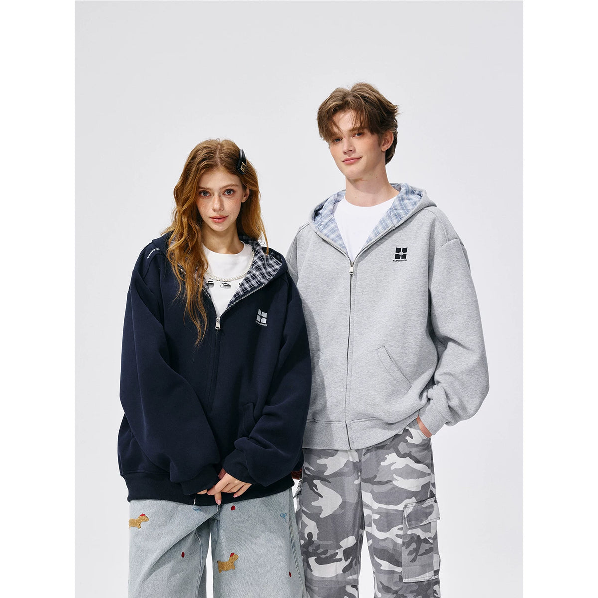 Hao Yiran's same style MANYSTON American hooded cardigan sweatshirt men's spring and autumn loose hoodie jacket