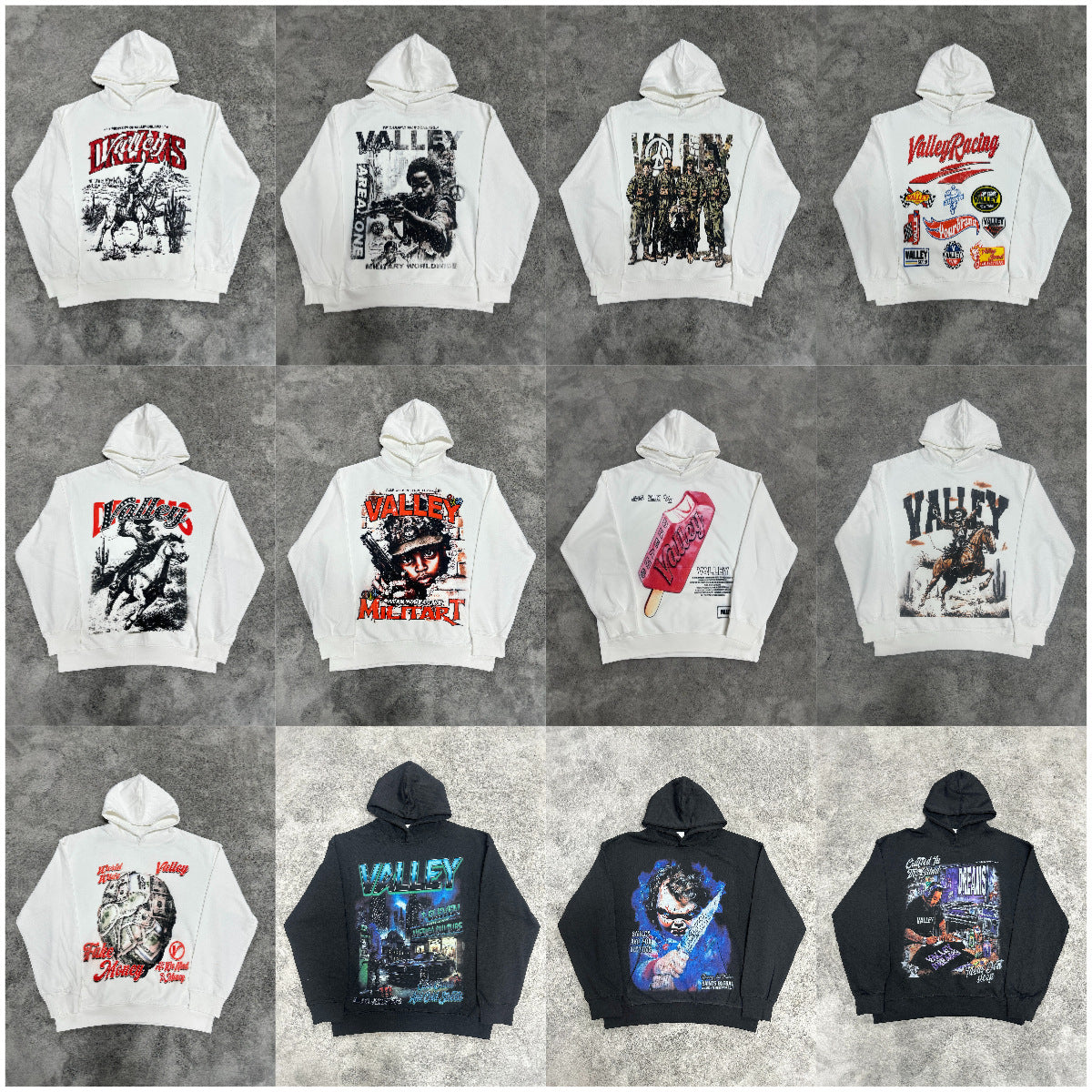 Cross border fashion VALE new retro hooded sweatshirt printed with American street hip-hop cotton versatile hooded sweatshirt
