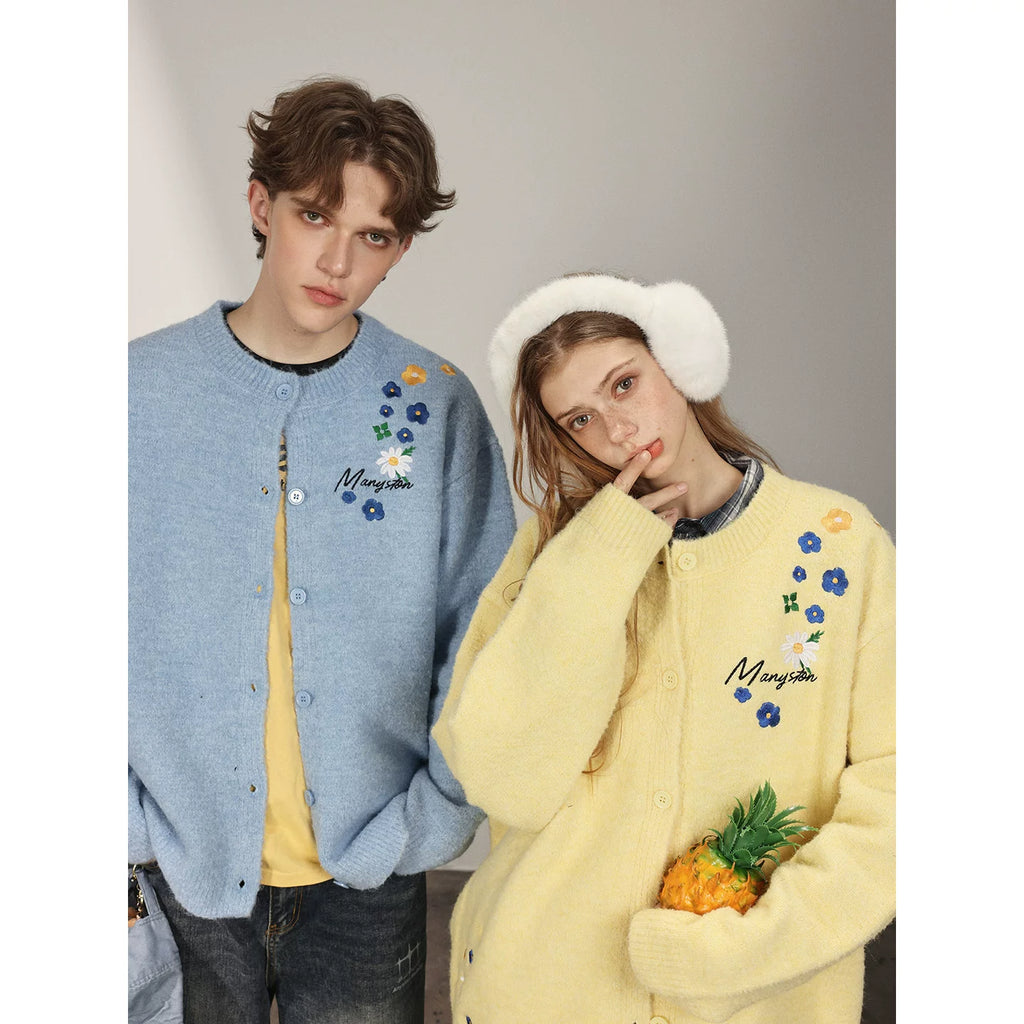 MANYSTON American Knitted Cardigan Sweater Men's Spring and Autumn Trendy Brand Loose Couple's Casual Long Sleeve Coat