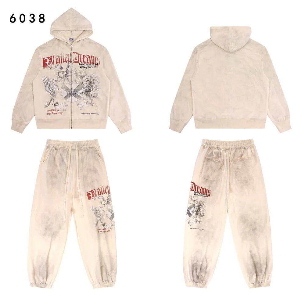 Vale Forever Valley Retro Printed High Street Trendy Casual Hoodie Pants Set