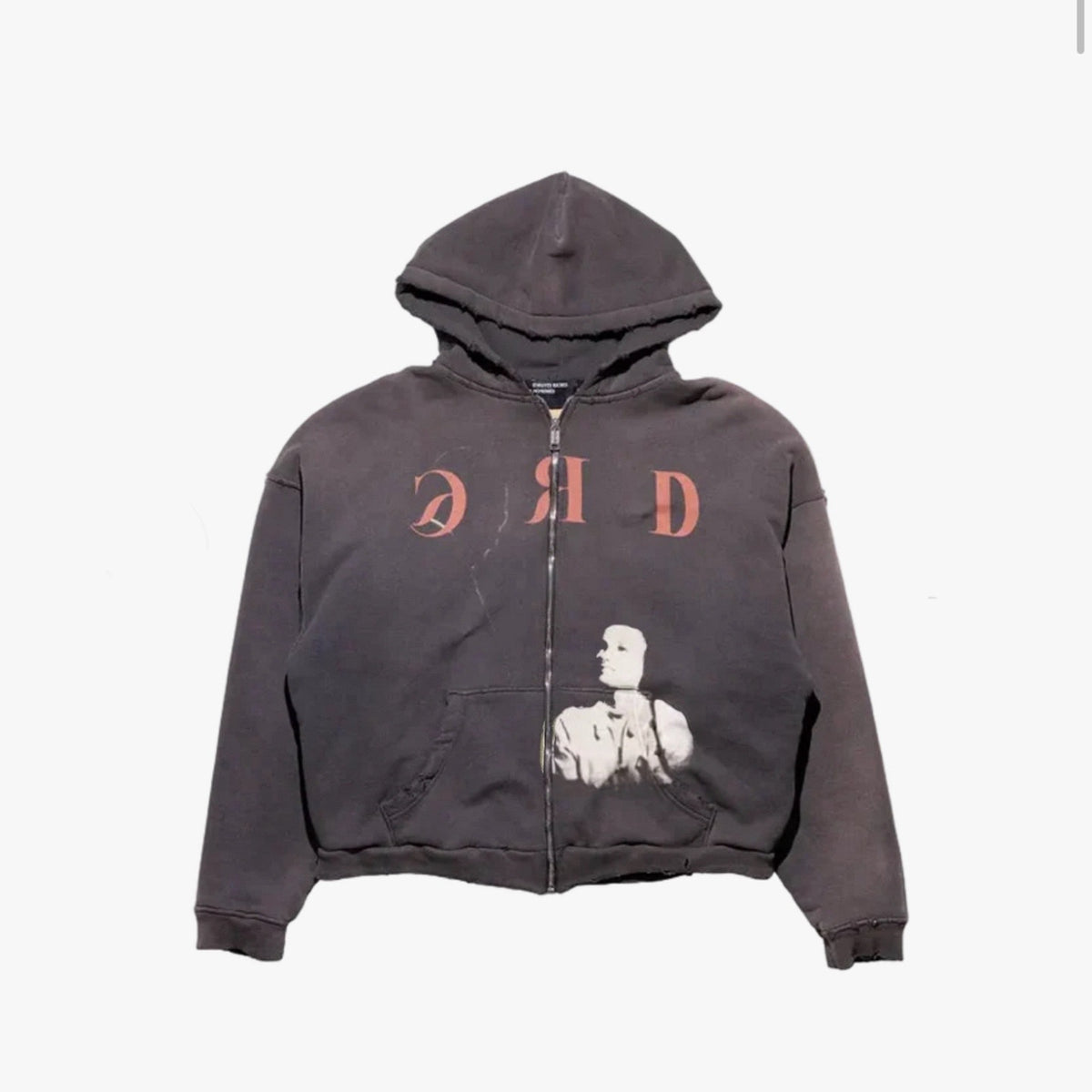 Cross border beauty trend E.R.D washed water distressed embroidered print hooded zipper pure cotton casual versatile hoodie jacket