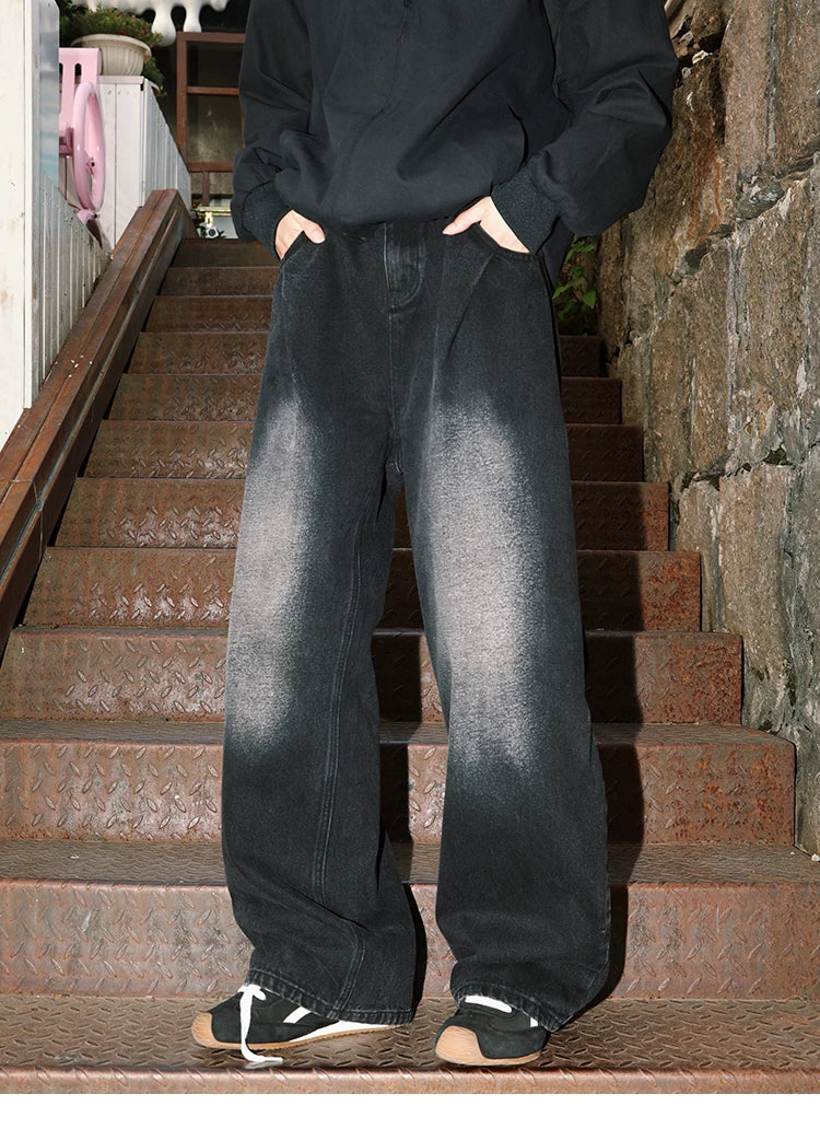 MANYSTON American retro washed denim pants men's summer trendy brand casual loose wide leg straight leg pants