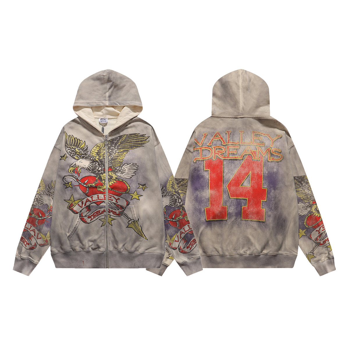 Cross border fashion VALE autumn and winter new printed hip-hop street style pure cotton casual versatile hooded sweatshirt