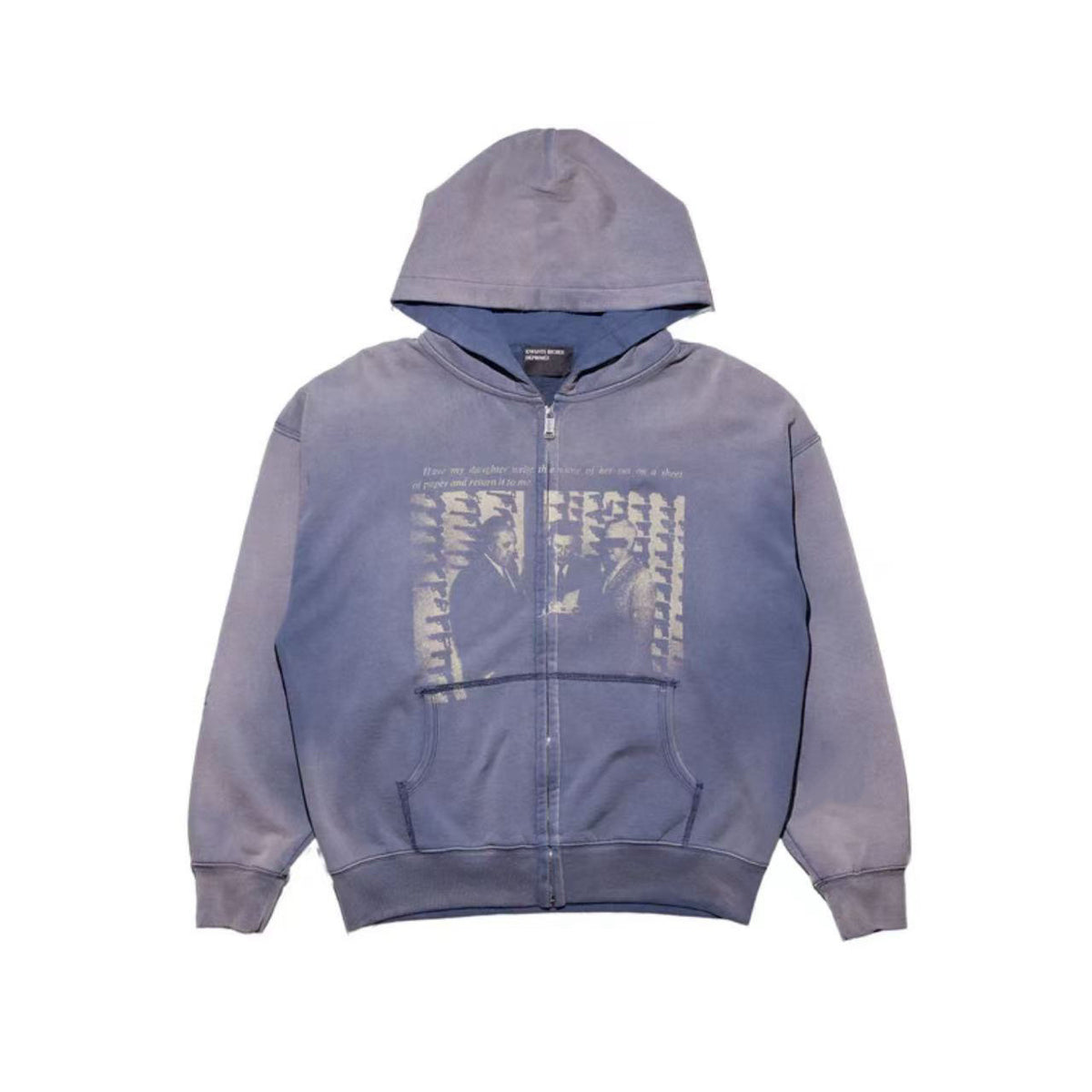 Cross border beauty trend E.R.D washed water distressed embroidered print hooded zipper pure cotton casual versatile hoodie jacket