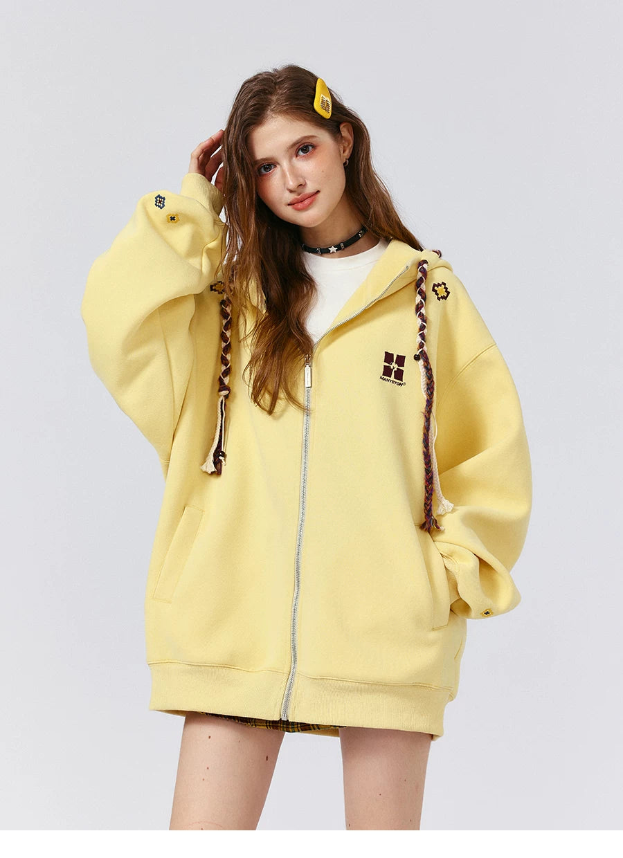 MANYSTON American High Street Fried Dough Twists Braid Hooded Zipper Guards Men's Spring and Autumn 420g Heavyweight Hoodie Coat