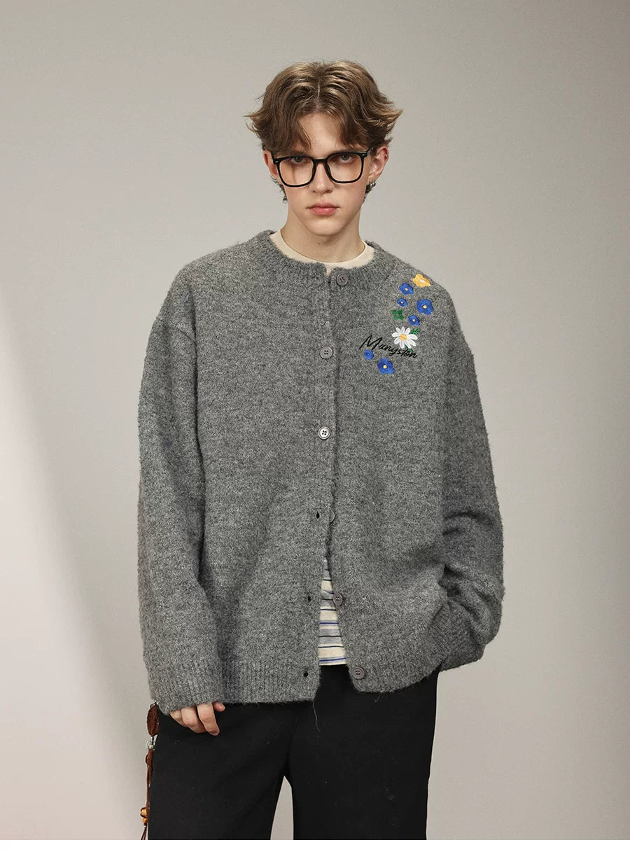 MANYSTON American Knitted Cardigan Sweater Men's Spring and Autumn Trendy Brand Loose Couple's Casual Long Sleeve Coat