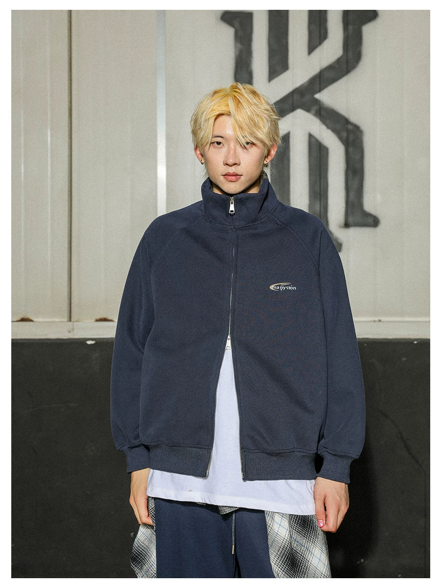 MANYSTON American High Street Zipper cardigan Sweatshirt Spring and Autumn Trendy Brand 400g Heavy duty Stand up Collar Men's Coat