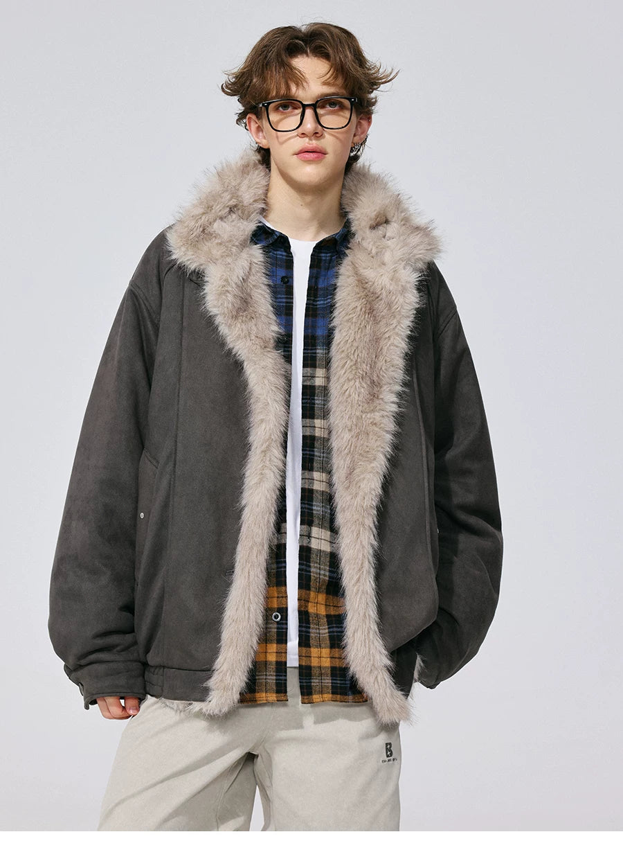 Nine tailed same style MANYSTON American retro fur collar cotton jacket men's winter couple warm cotton jacket