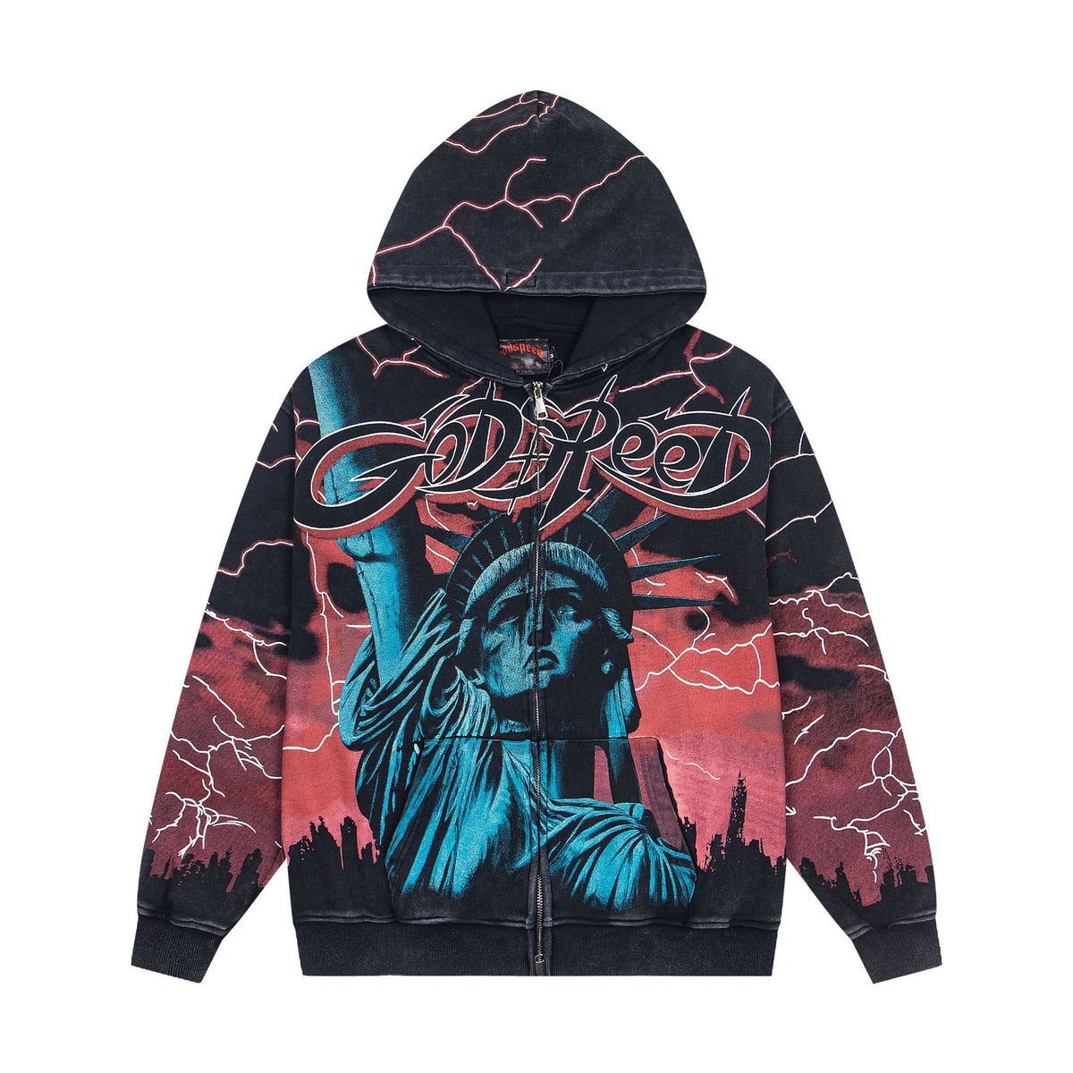 Cross border 25 year autumn/winter GodSpeed new print washed water vintage American street hip-hop hooded jacket sweatshirt