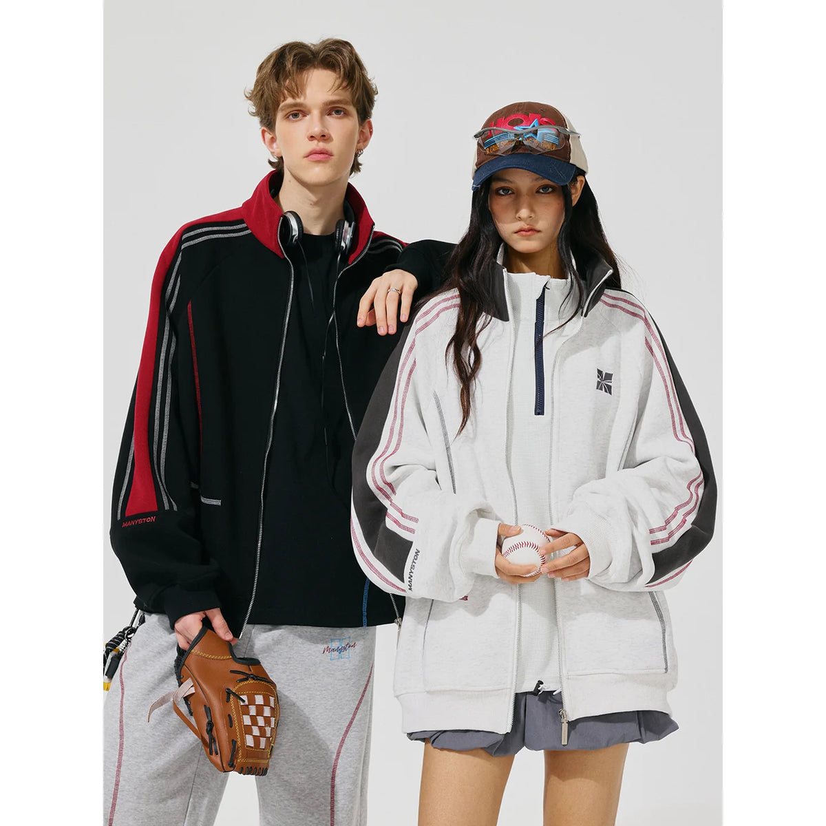 Absolute Same Style MANYSTON American Trendy Brand Color Contrasting Stand Collar Jacket Spring and Autumn Loose Casual Top Coat