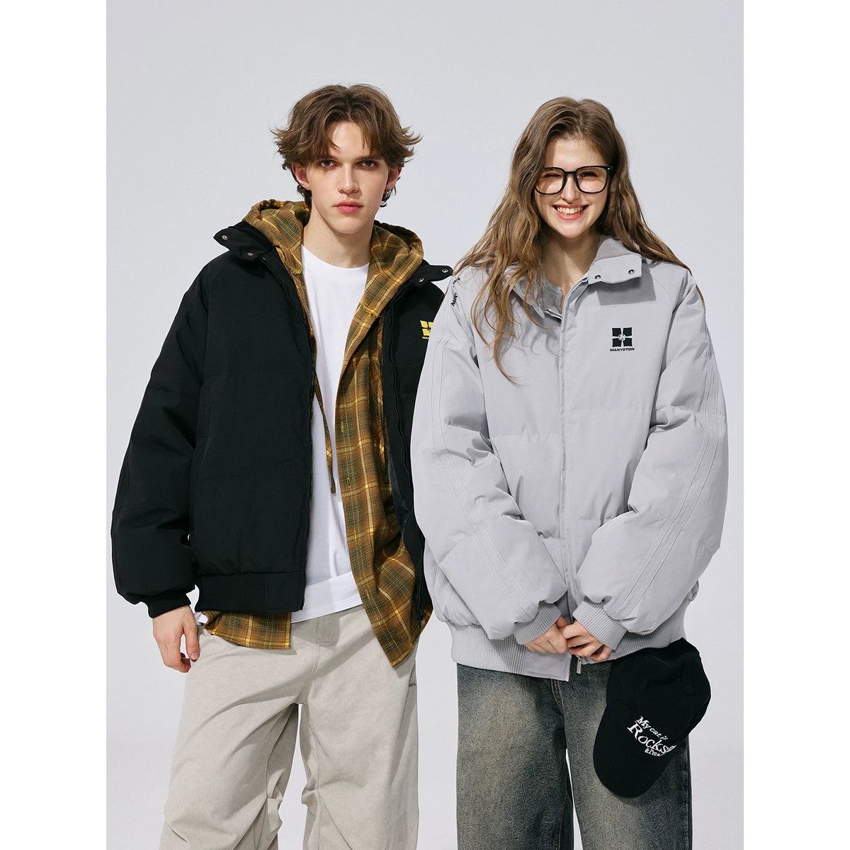 MANYSTON American Trendy Brand Stand up Cotton Jacket Men's Winter Youth Thick Cotton Jacket Couple's Casual Jacket