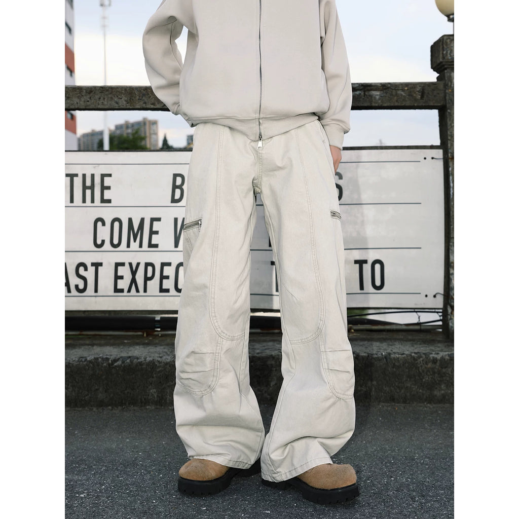 MANYSTON American high street pure cotton work pants men's spring and autumn straight tube loose and versatile wide leg casual pants