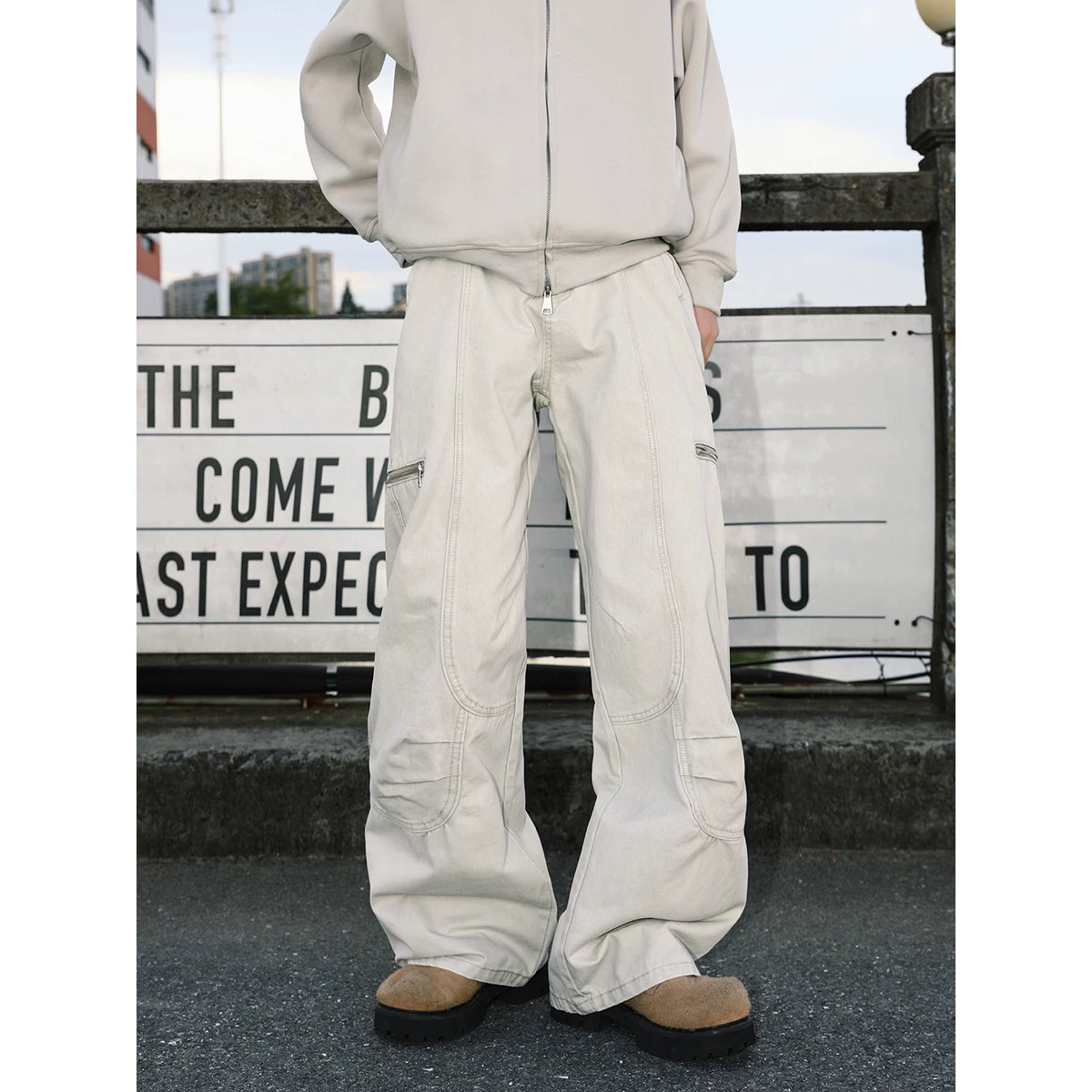MANYSTON American high street pure cotton work pants men's spring and autumn straight tube loose and versatile wide leg casual pants