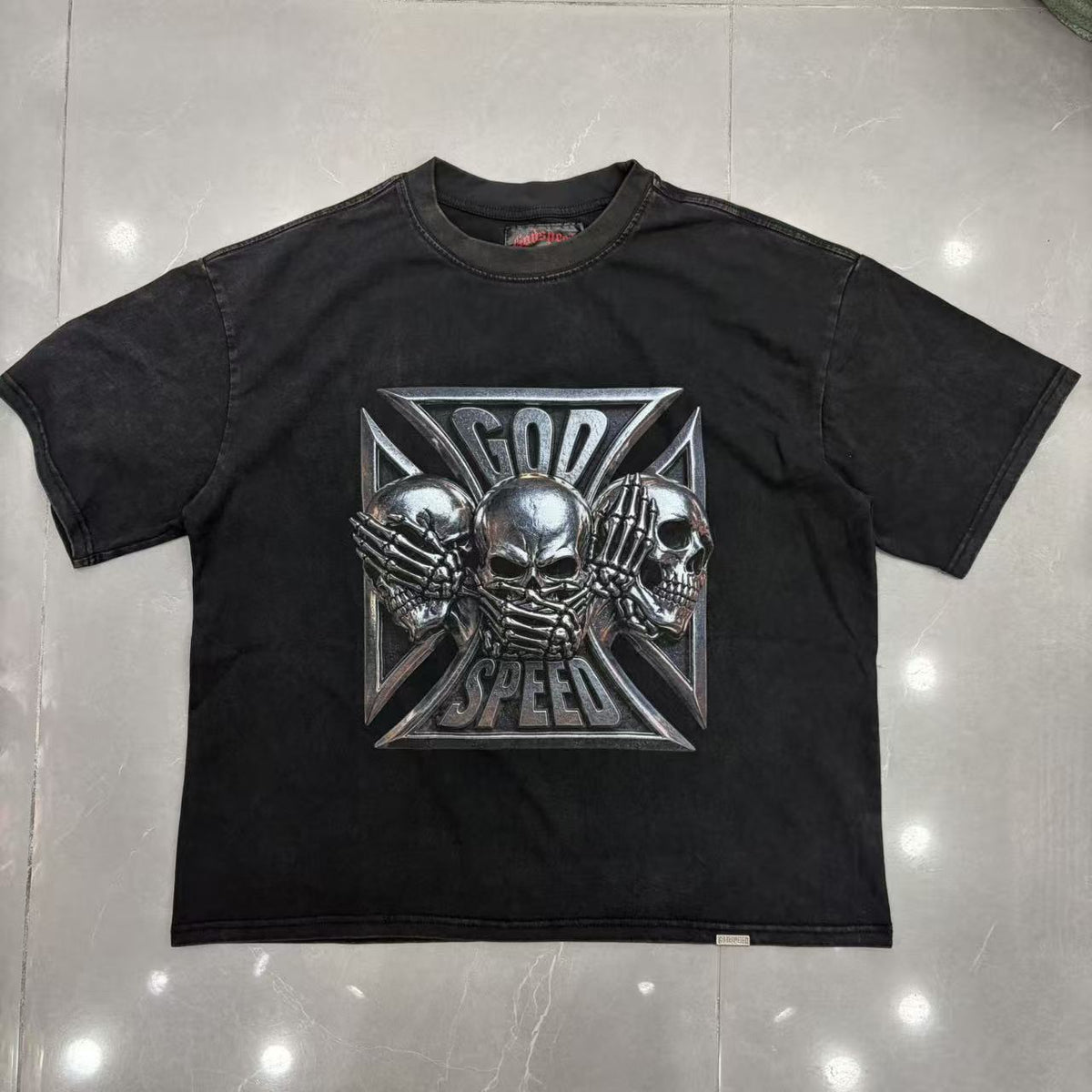 Cross border fashion Godspeed new American street hip-hop pure cotton retro vintage casual versatile short sleeved shirt