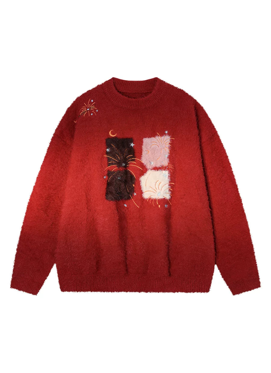Celebrity style MANYSTON American high street embroidered sweater for men's spring and autumn couples round neck knit sweater