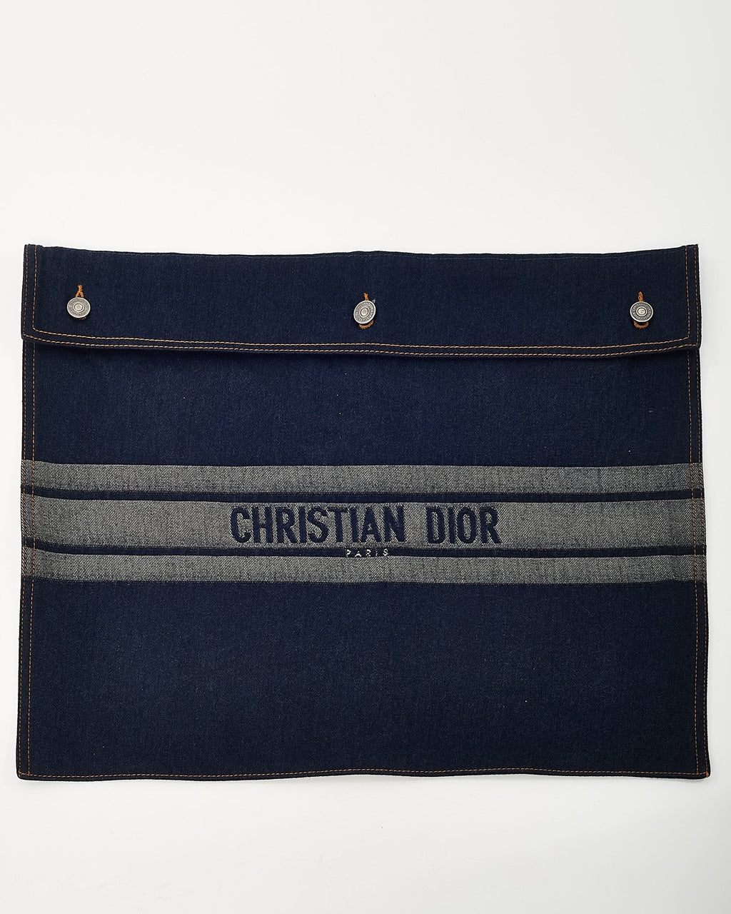 Dior Blue Denim Christian Dior Embroidered Logo Pouch
