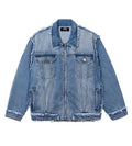 Revenge Frayed Skull Patched Denim Jacket Indigo