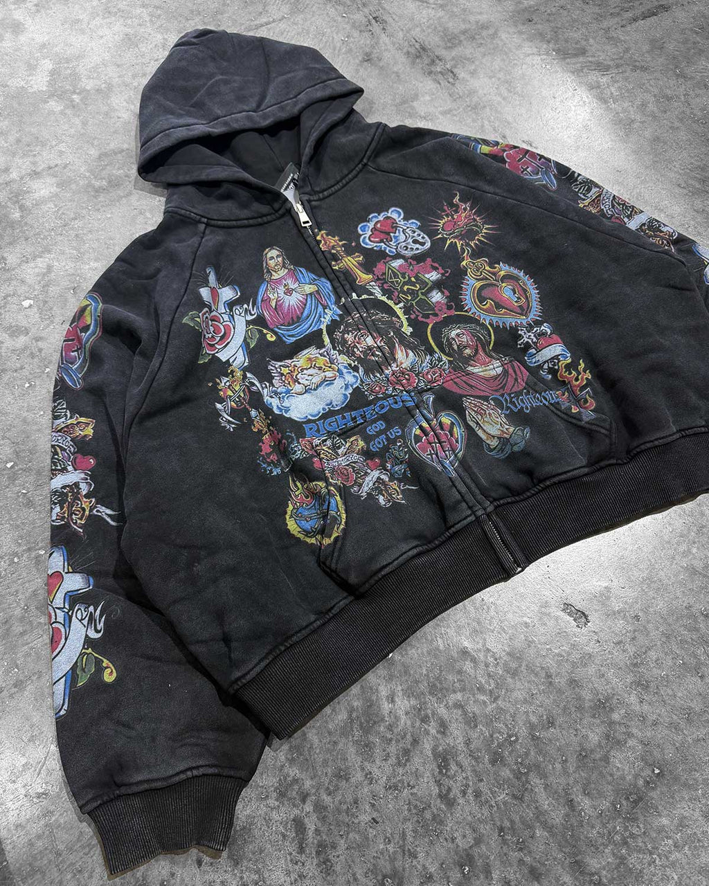 Righteous Risen King Zip Up Hoodie Black