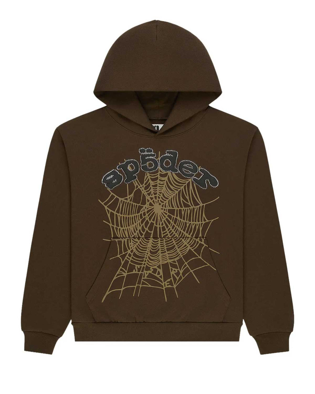 Sp5der OG Web Rhinestone Hoodie Brown