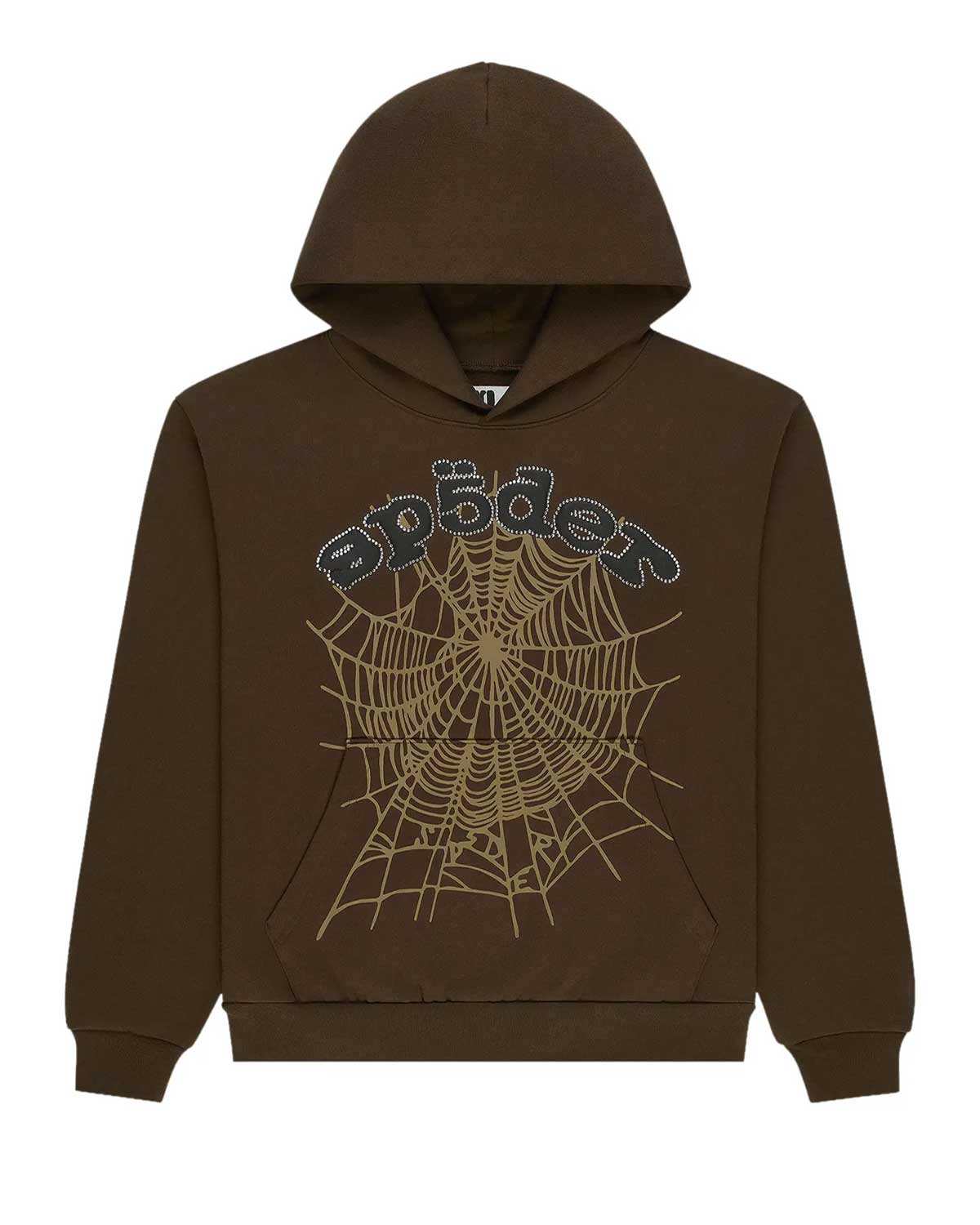 Sp5der OG Web Rhinestone Hoodie Brown