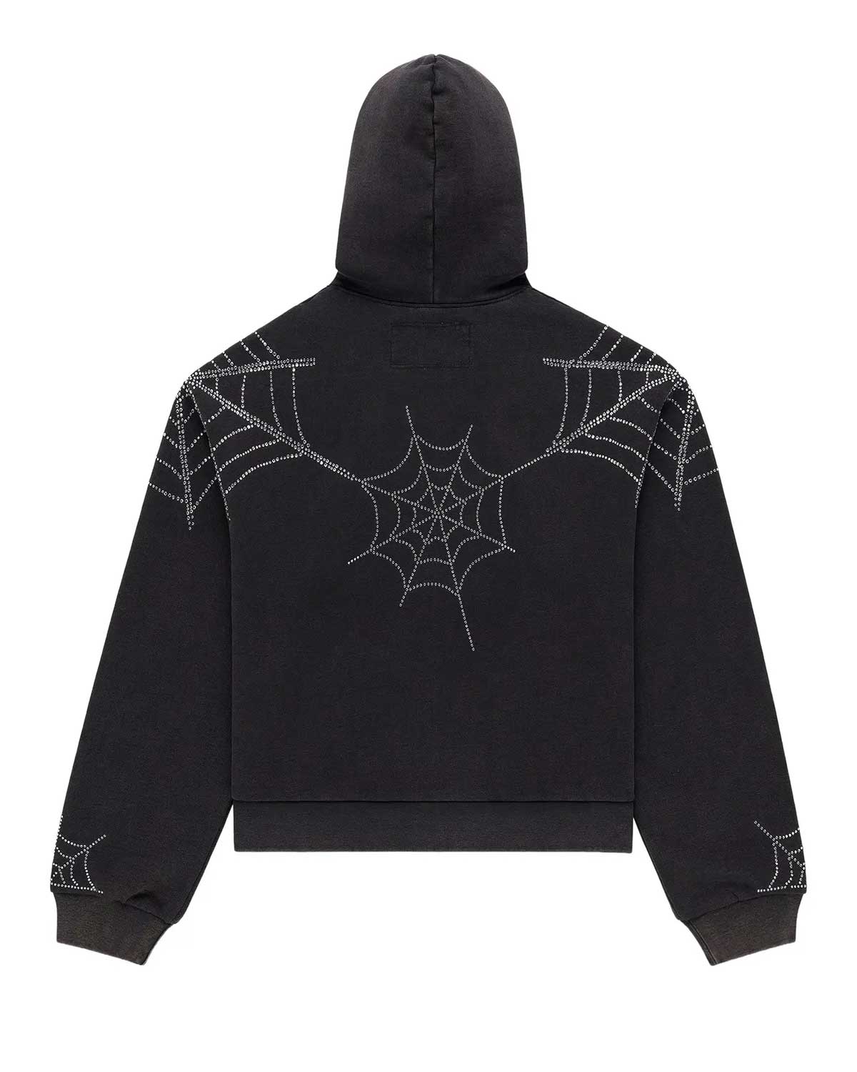 Sp5der Rhinestone Web Zip Up Hoodie Black