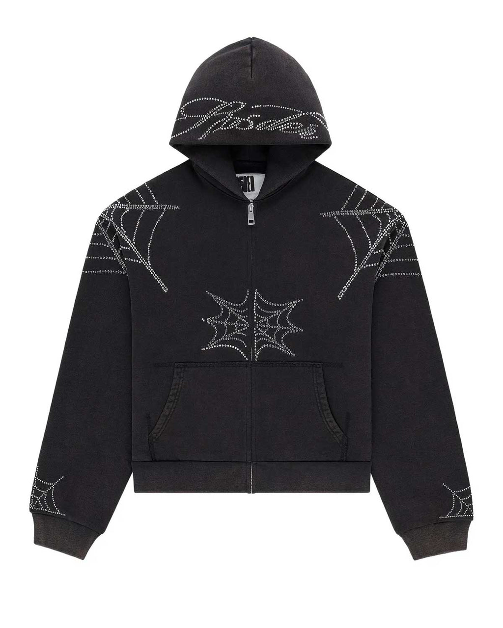 Sp5der Rhinestone Web Zip Up Hoodie Black