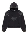 Sp5der Rhinestone Web Zip Up Hoodie Black
