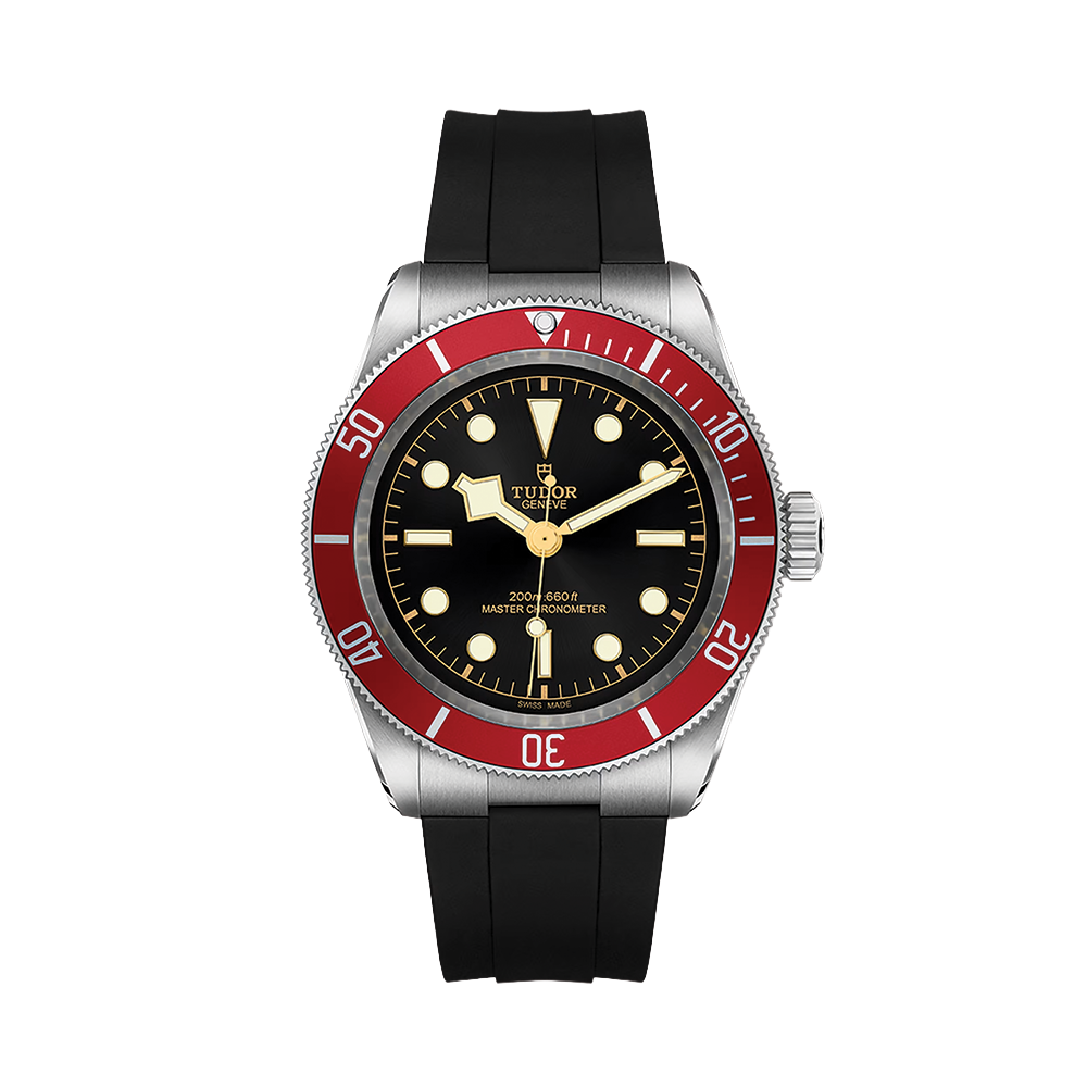 Black Bay 41mm - Black, Burgundy Bezel on Rubber Strap