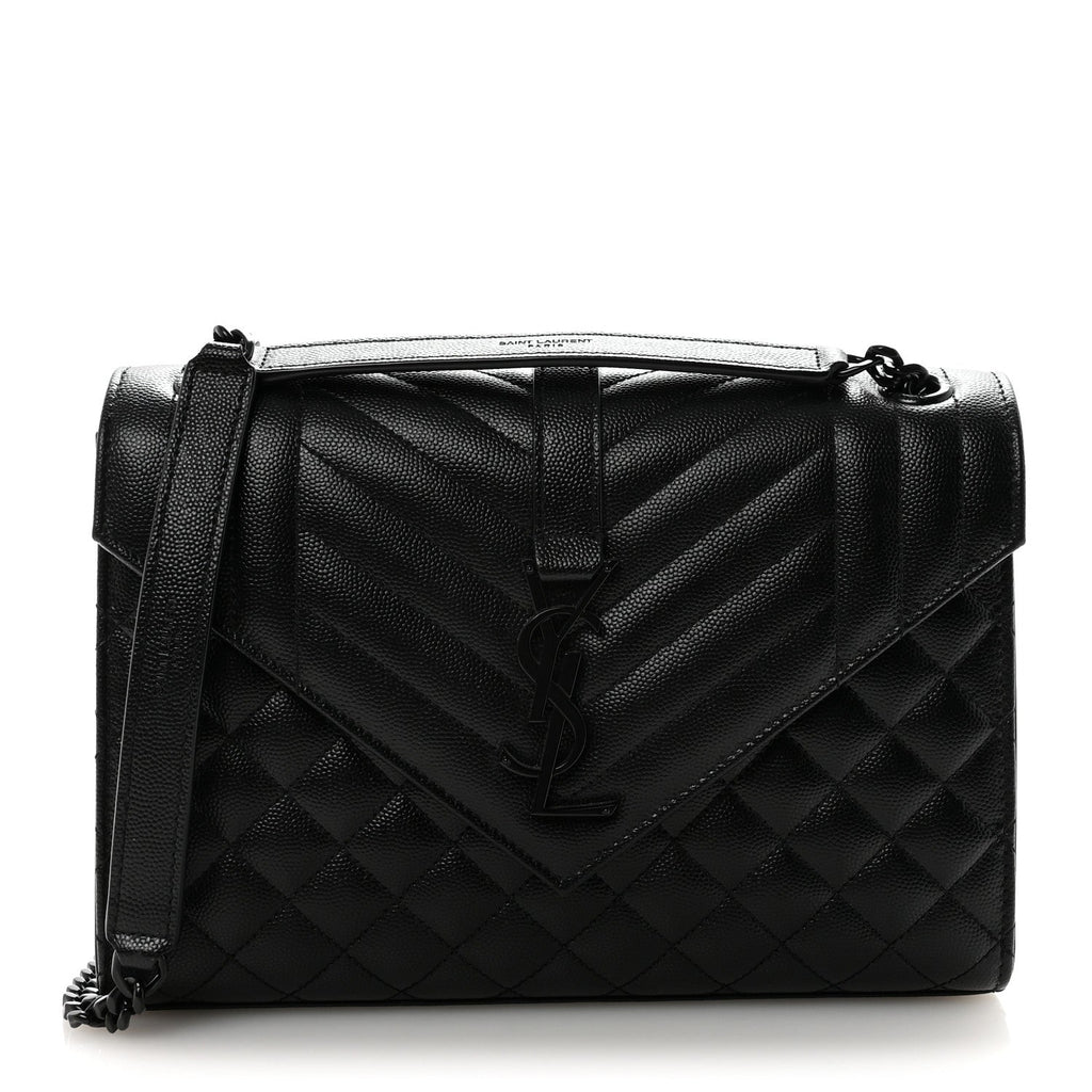 Grain De Poudre Textured Mixed Matelasse Triquilt Medium Monogram Monochrome Satchel Black