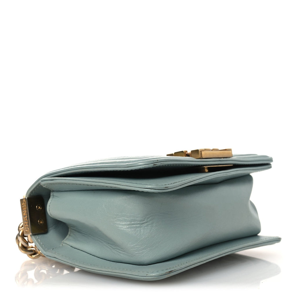 Lambskin Woven Mini Chateau Boy Flap Light Blue