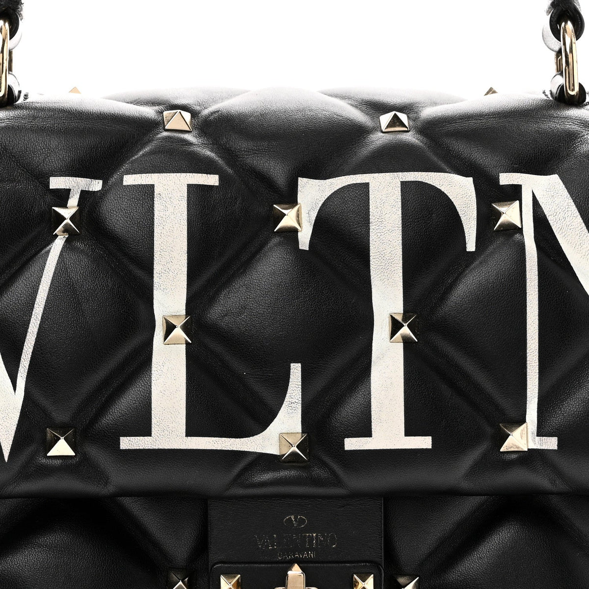 Lambskin VLTN Print Candystud Top Handle Bag Black