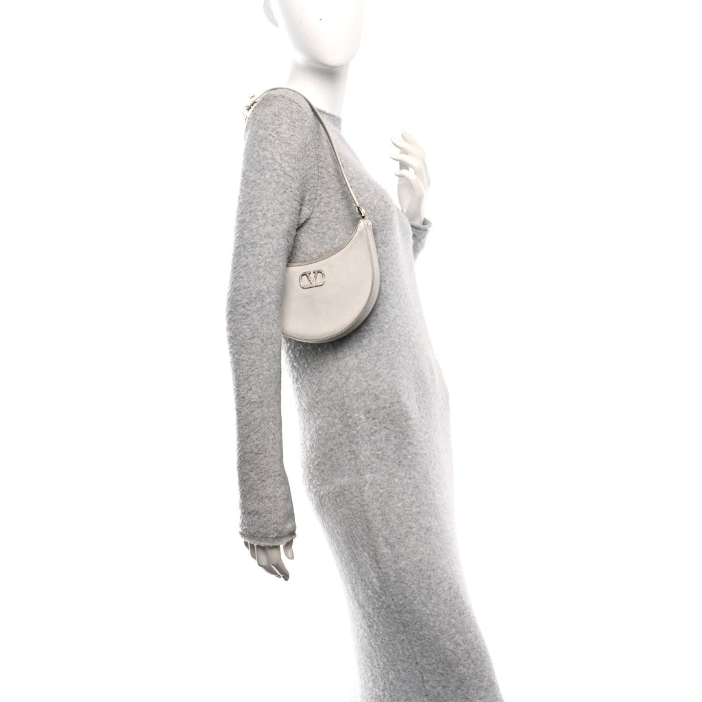 Satin Mini Crystal Vlogo Hobo Bag Silver