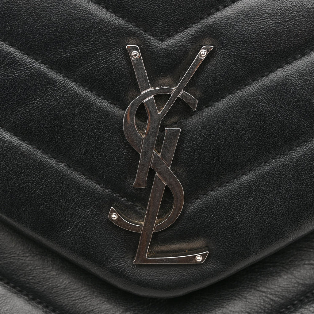 Calfskin Y Quilted Monogram Medium Loulou Chain Satchel Black