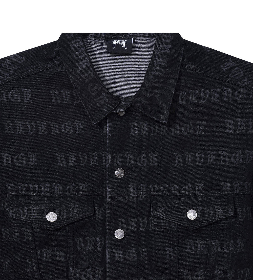 Revenge All Over Logo Denim Jacket Black