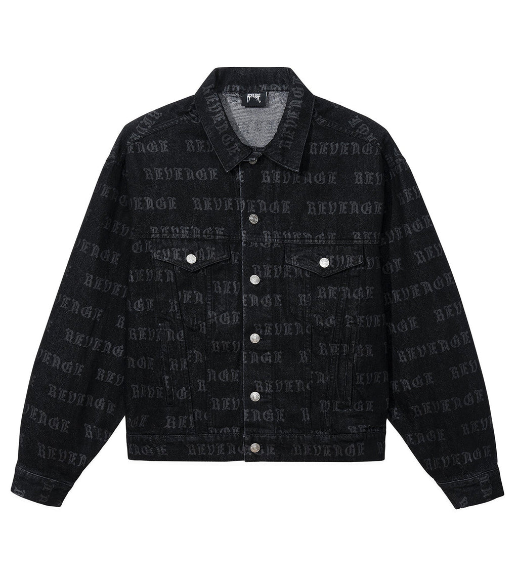 Revenge All Over Logo Denim Jacket Black